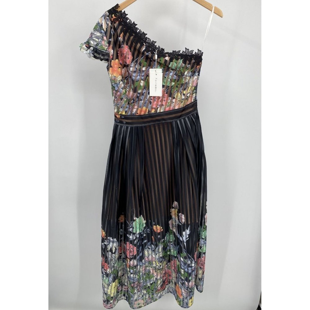 Foxiedox One Shoulder Dress Butterfly Black Floral Size 8 never worn
